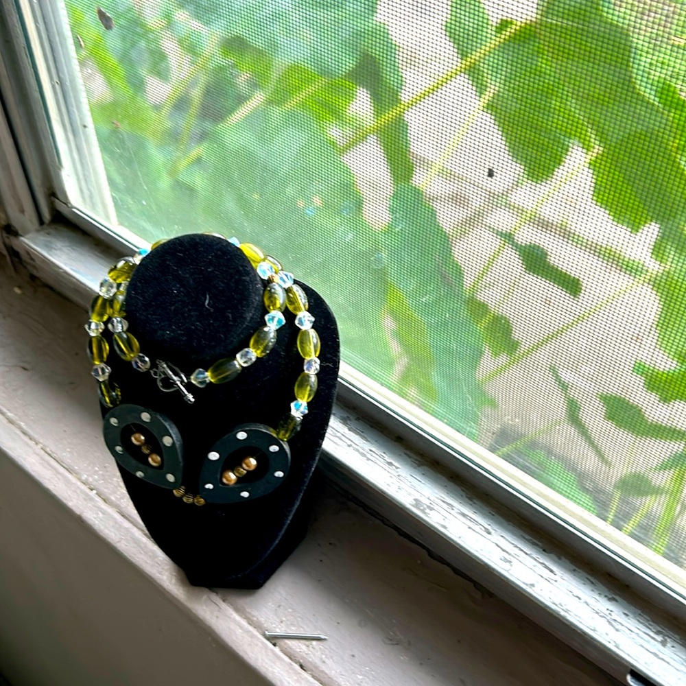 Handmade luxury beaded necklace w black wood accents